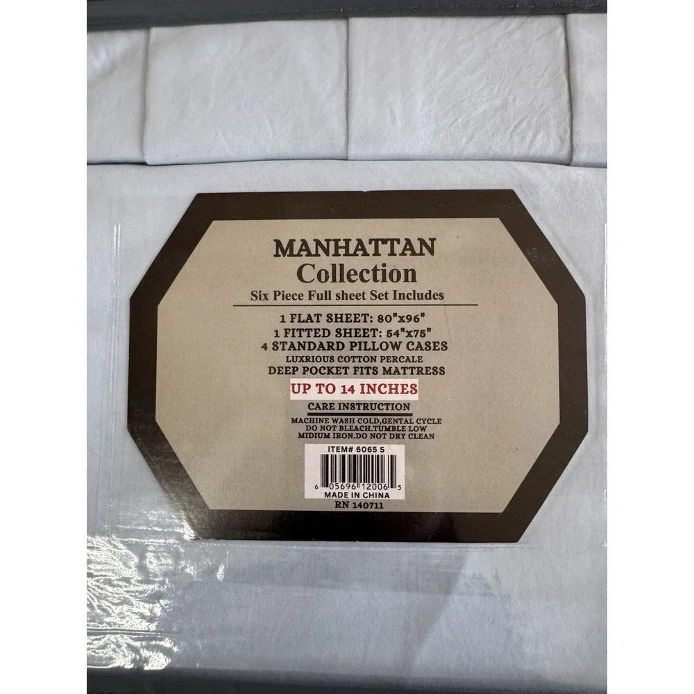 Manhattan Collection Full Size Bed Sheet Set Extra Blue Color / New 6pc Set 1800